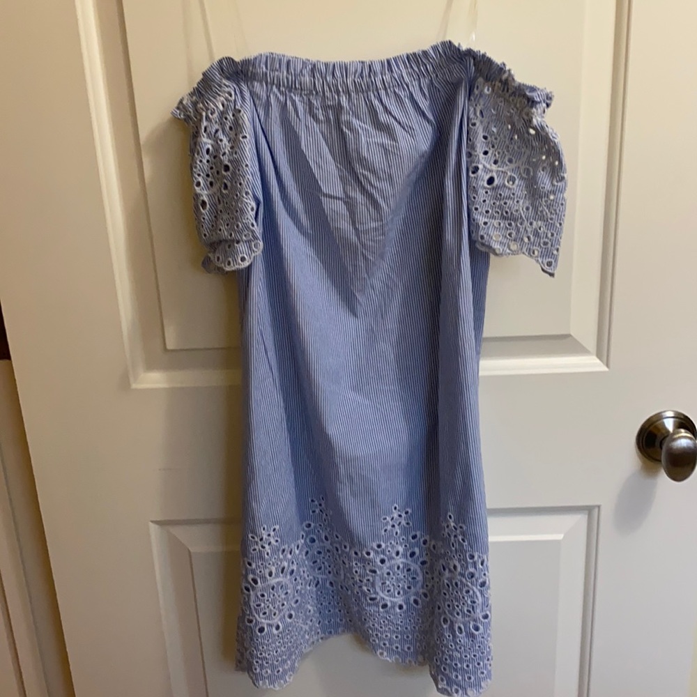 Off the shoulder blue and white pinstripe sundress - Picture 1 of 2